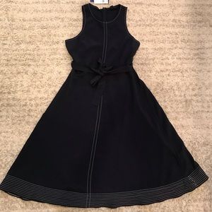 Navy Fit and Flare Dress with Stitching Details